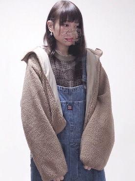 「茶色」｜「アイテム（サロペット/オーバーオール）」を使った、ぷうさん（レディース・164cm）の冬コーディネート