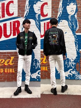「コラボレーション」｜「アイテム（スカジャン）」を使った、Tatsuさん（メンズ・180cm）の冬コーディネート