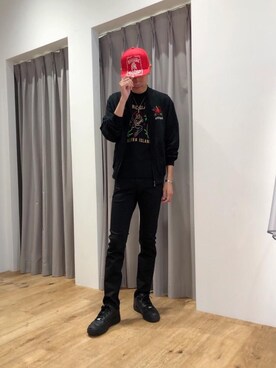 「HYSTERIC GLAMOUR（ヒステリックグラマー）のHYS WHISKY柄 刺繍キャップ（キャップ）」を使った、Tatsuさん（メンズ・180cm）の夏コーディネート