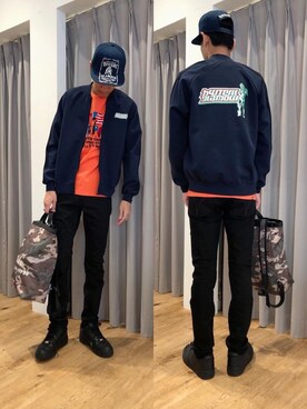 「HYSTERIC GLAMOUR（ヒステリックグラマー）のHYS WHISKY柄 刺繍キャップ（キャップ）」を使った、Tatsuさん（メンズ・180cm）の秋コーディネート