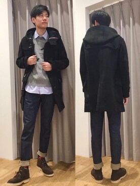 「コラボレーション」｜「アイテム（ダッフルコート）」を使った、Tatsuさん（メンズ・180cm）の秋コーディネート