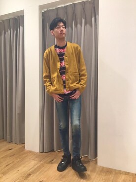 「HYSTERIC GLAMOUR（ヒステリックグラマー）のGIRLS BORDER総柄ジャカード リブ付Tシャツ（Tシャツ/カットソー）」を使った、Tatsuさん（メンズ・180cm）の冬コーディネート