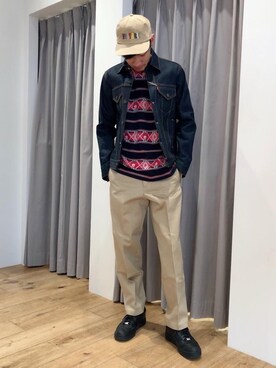 「HYSTERIC GLAMOUR（ヒステリックグラマー）のGIRLS BORDER総柄ジャカード リブ付Tシャツ（Tシャツ/カットソー）」を使った、Tatsuさん（メンズ・180cm）の冬コーディネート