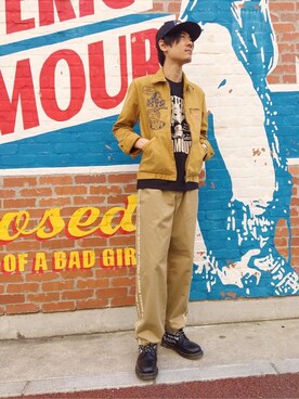 「HYSTERIC GLAMOUR（ヒステリックグラマー）のHYS WHISKY柄 刺繍キャップ（キャップ）」を使った、Tatsuさん（メンズ・180cm）の春コーディネート