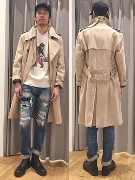 「HYSTERIC GLAMOUR（ヒステリックグラマー）のアイテム（トレンチコート）」を使った、Tatsuさん（メンズ・180cm）の春コーディネート