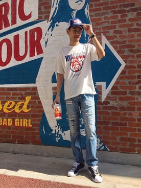 「コラボレーション」｜「アイテム（財布/小物）」を使った、Tatsuさん（メンズ・180cm）の夏コーディネート