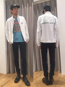 「HYSTERIC GLAMOUR（ヒステリックグラマー）のHYS WHISKY柄 刺繍キャップ（キャップ）」を使った、Tatsuさん（メンズ・180cm）の秋コーディネート