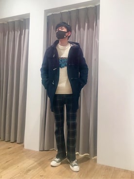 「ロックコーデ」｜「アイテム（ダッフルコート）」を使った、Tatsuさん（メンズ・180cm）の冬コーディネート