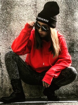「CONVERSE（コンバース）のアイテム（ニットキャップ/ビーニー）」を使った、yukinoさん（レディース・158cm）の秋コーディネート