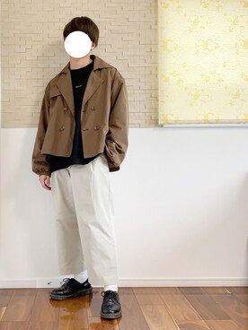 「ZIP FIVE（ジップファイブ）のアイテム（トレンチコート）」を使った、タツさん（メンズ・168cm）の春コーディネート