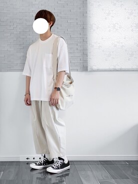 「アイテム（音楽/本・雑誌、ホワイト系）」を使った、タツさん（メンズ・168cm）の夏コーディネート