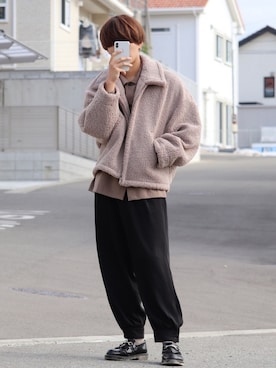「LIDNM（リドム）のOVERSIZED BOA OUTER（ブルゾン）」を使った、タツさん（メンズ・168cm）の冬コーディネート
