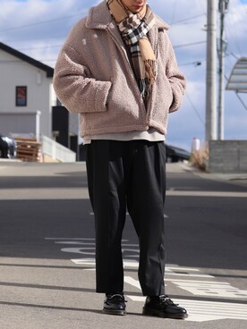 「LIDNM（リドム）のOVERSIZED BOA OUTER（ブルゾン）」を使った、タツさん（メンズ・168cm）の冬コーディネート