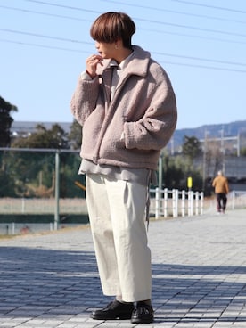 「LIDNM（リドム）のOVERSIZED BOA OUTER（ブルゾン）」を使った、タツさん（メンズ・168cm）の冬コーディネート
