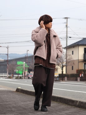 「LIDNM（リドム）のOVERSIZED BOA OUTER（ブルゾン）」を使った、タツさん（メンズ・168cm）の冬コーディネート