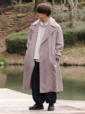 「春めきシューズ」｜「アイテム（トレンチコート）」を使った、タツさん（メンズ・168cm）の春コーディネート