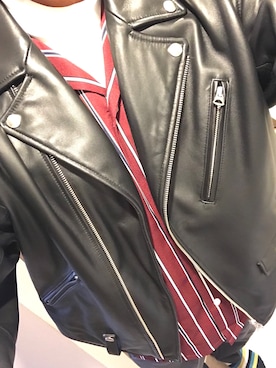 「ライタースジャケット」｜「アイテム（スラックス）」を使った、H.Kさん（メンズ・176cm）の秋コーディネート