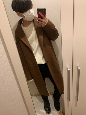 「niko and...（ニコアンド）のアイテム（チェスターコート）」を使った、ゲゲ丸さん（メンズ・173cm）の冬コーディネート