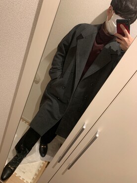 「ビットローファー」｜「アイテム（チェスターコート）」を使った、ゲゲ丸さん（メンズ・173cm）の冬コーディネート