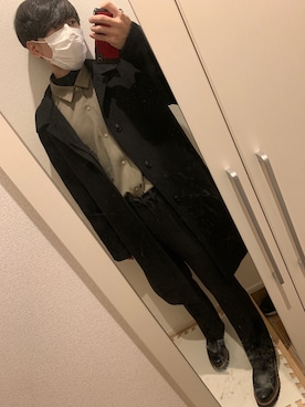 「メルトン」｜「アイテム（ステンカラーコート）」を使った、ゲゲ丸さん（メンズ・173cm）の冬コーディネート