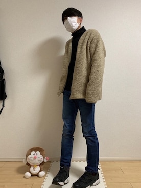 「UNIQLO（ユニクロ）のタートルネックT（長袖）（Tシャツ/カットソー）」を使った、ゲゲ丸さん（メンズ・173cm）の冬コーディネート