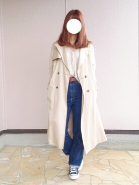 「andemiu」｜「アイテム（トレンチコート）」を使った、ゆきち(•ө•)さん（レディース・156cm）の春コーディネート
