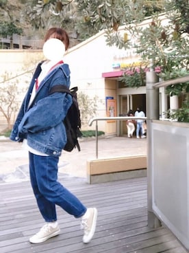 「H&M（エイチ・アンド・エム）のアイテム（シャツ/ブラウス、ホワイト系）」を使った、ゆきち(•ө•)さん（レディース・156cm）の春コーディネート