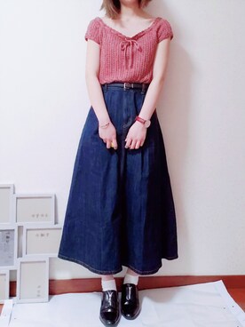 「透かし編みニット」｜ゆきち(•ө•)さん（レディース・156cm）の春コーディネート