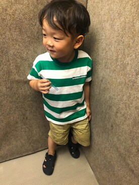 「Moujonjon（ムージョンジョン）のアイテム（Tシャツ/カットソー）」を使った、Sさん（キッズ・90cm）の夏コーディネート