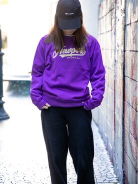 「パープル×黒」｜「アイテム（帽子）」を使った、kaaaaanaさん（レディース・155cm）の秋コーディネート