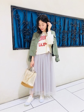 「earth music&ecology（アースミュージックアンドエコロジー）のアイテム（ブルゾン）」を使った、mamiko mitachiさん（レディース・159cm）の春コーディネート