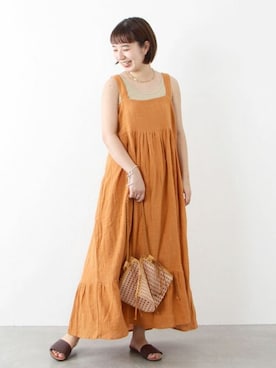 「アイテム（ワンピース、オレンジ系）」を使った、migitaさん（レディース・155cm）の夏コーディネート