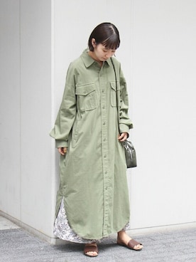 「アイテム（ワンピース/ドレス、グリーン系）」を使った、migitaさん（レディース・155cm）の夏コーディネート