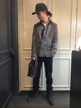 「ISAMU KATAYAMA BACKLASH（イサムカタヤマバックラッシュ）のアイテム（テーラードジャケット）」を使った、おかださん（メンズ・175cm）の春コーディネート