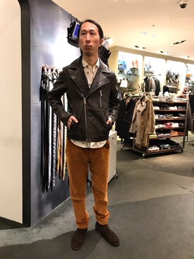 「2018マイベストコーデ」｜「アイテム（ライダースジャケット）」を使った、おかださん（メンズ・175cm）の冬コーディネート