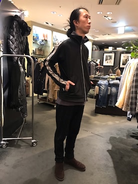 「ISAMU KATAYAMA BACKLASH（イサムカタヤマバックラッシュ）のアイテム（ダウンジャケット/コート）」を使った、おかださん（メンズ・175cm）の冬コーディネート