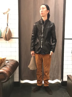 「Magnu（マヌー）のMagnu/マヌー/Tee Pee pouch（ハンドバッグ）」を使った、おかださん（メンズ・175cm）の秋コーディネート