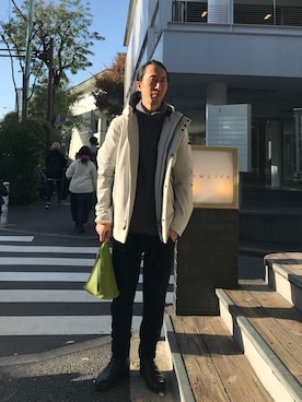 「Magnu（マヌー）のMagnu/マヌー/Tee Pee pouch（ハンドバッグ）」を使った、おかださん（メンズ・175cm）の秋コーディネート