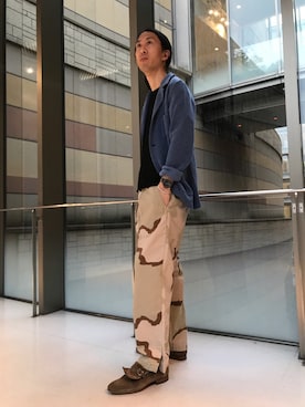 「HBNS（ハバノス）のアイテム（パンツ）」を使った、おかださん（メンズ・175cm）の春コーディネート