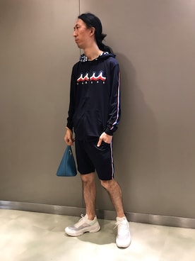 「Magnu（マヌー）のMagnu/マヌー/Tee Pee pouch（ハンドバッグ）」を使った、おかださん（メンズ・175cm）の夏コーディネート