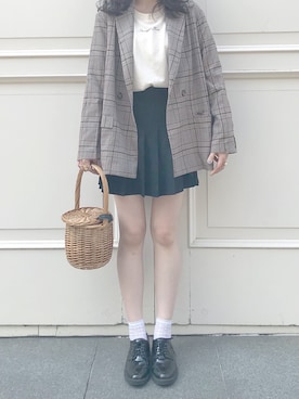 「OZOC（オゾック）のアイテム（テーラードジャケット）」を使った、namiさん（レディース・160cm）の春コーディネート