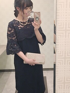 「A part by（アパートバイ）の【結婚式にも】OC*レースドッキングワンピース　776606 （ドレス）」を使った、fさん（レディース・160cm）の冬コーディネート