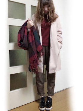 「AS KNOW AS PINKY（アズノゥアズピンキー）のアイテム（チェスターコート）」を使った、Mii◎さん（レディース・154cm）の冬コーディネート