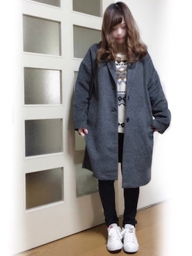 「RAY CASSIN（レイカズン）のアイテム（チェスターコート）」を使った、Mii◎さん（レディース・154cm）の冬コーディネート