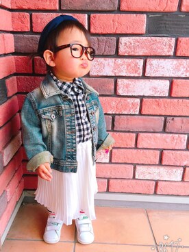 「Moujonjon（ムージョンジョン）のアイテム（スカート）」を使った、えみりん🎀さん（キッズ・70cm）の春コーディネート