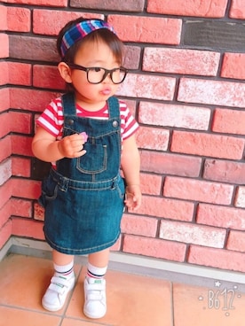 「OLD NAVY（オールドネイビー）のアイテム（サロペット/オーバーオール）」を使った、えみりん🎀さん（キッズ・70cm）の春コーディネート