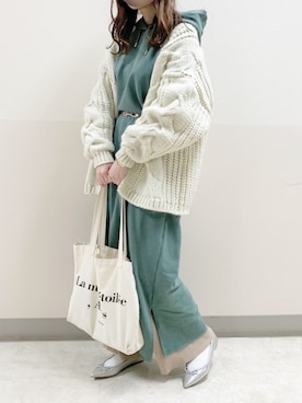 「ボリュームニット」｜「アイテム（ワンピース）」を使った、TOMOさん（レディース・154cm）の冬コーディネート