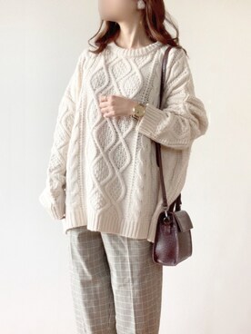 「GRL（グレイル）のケーブル編みニットトップス（ニット/セーター）」を使った、TOMOさん（レディース・154cm）の冬コーディネート