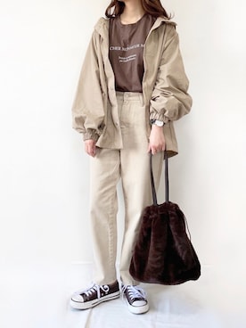 「ブラウンコーデ」｜「アイテム（マウンテンパーカー）」を使った、TOMOさん（レディース・154cm）の冬コーディネート