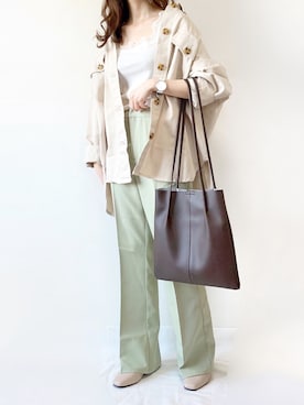 「AS KNOW AS PINKY（アズノゥアズピンキー）のアイテム（スラックス）」を使った、TOMOさん（レディース・154cm）の春コーディネート